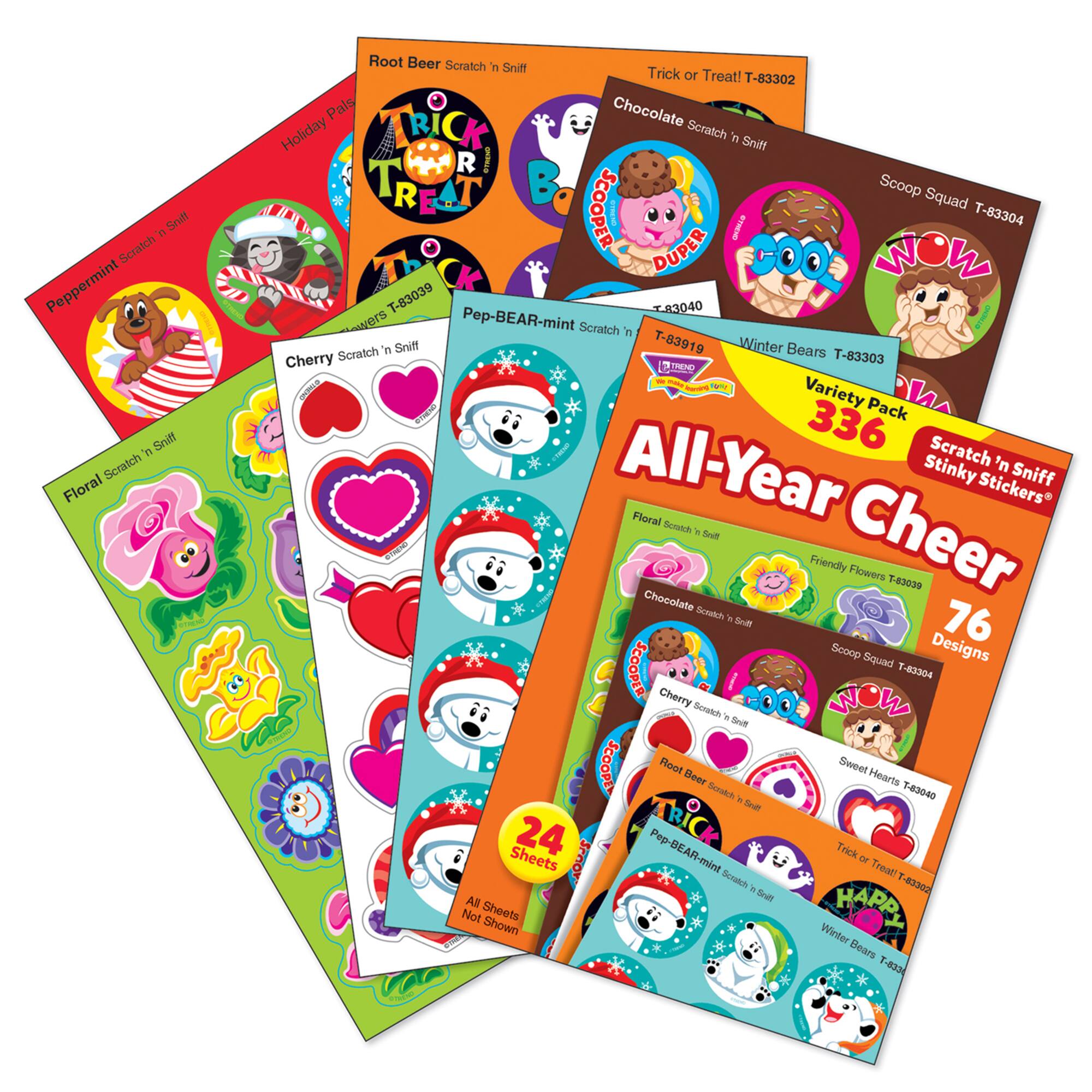 Trend Enterprises® Stinky Stickers® All Year Cheer Variety Pack, 2 Packs of 336ct.
